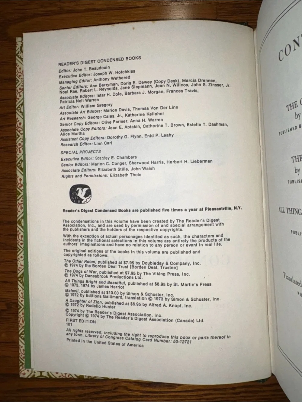 Reader's Digest Condensed Books 1975 Volume 5 Hardcover Dust Jacket Vintage